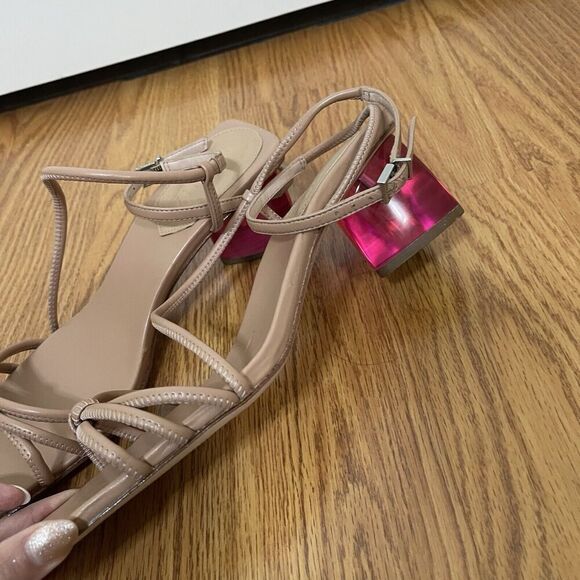 NWT SCHUTZ honey beige Taryn leather strappy pink block strappy heels size 9 - Picture 3 of 7